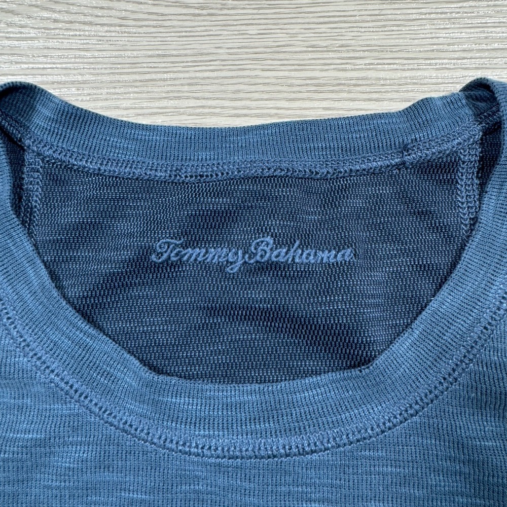 Tommy Bahama Mens T-Shirt Approx XL Blue Space Dye Short Sleeve Marlin Logo - Picture 6 of 7
